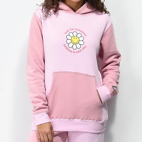 ⭐️2/$20 Samii Ryan x Smiley Positive Pink Colorblock Positive Outlook Hoodie - Picture 1 of 16
